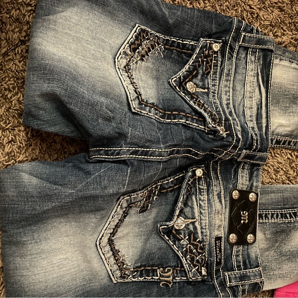 Miss Me Women's Skinny Jeans - Blue with Silver Accents